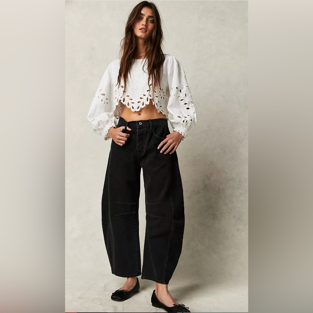 We The Free Good Luck Mid-Rise Barrel Jeans in Soundwave Size 25